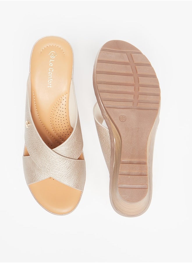 Women's Cross Strap Slip-On Sandals with Wedge Heels