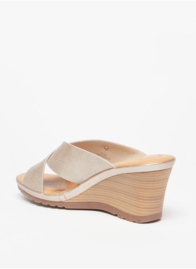 Women's Cross Strap Slip-On Sandals with Wedge Heels
