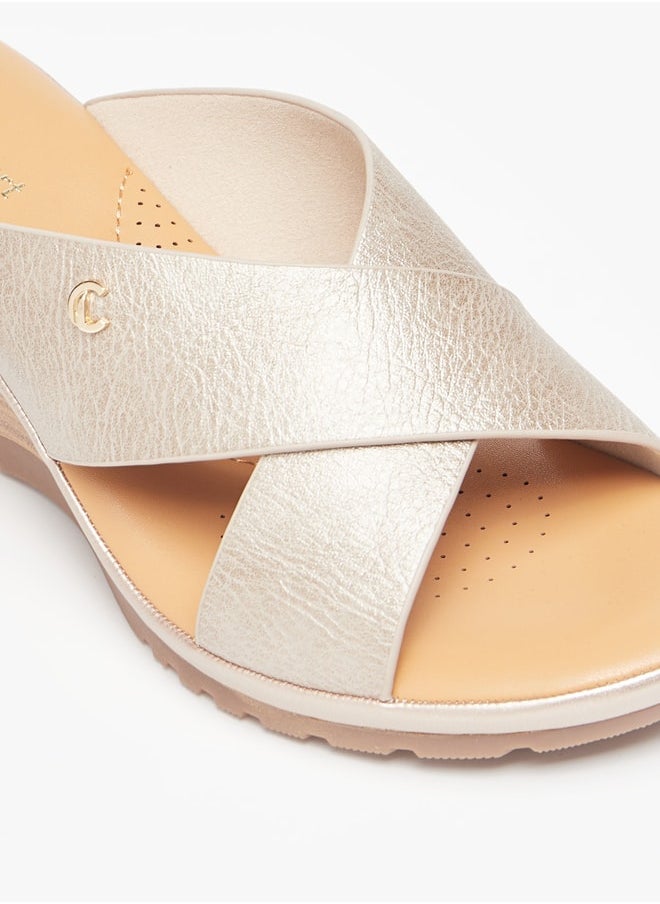 Women's Cross Strap Slip-On Sandals with Wedge Heels