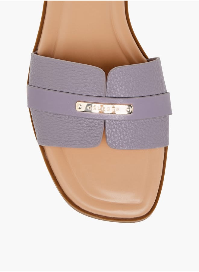 Women's Textured Slip-On Flat Sandals with Metal Accent