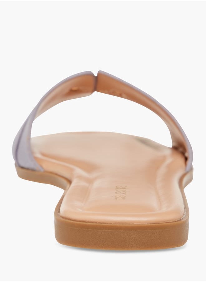 Women's Textured Slip-On Flat Sandals with Metal Accent