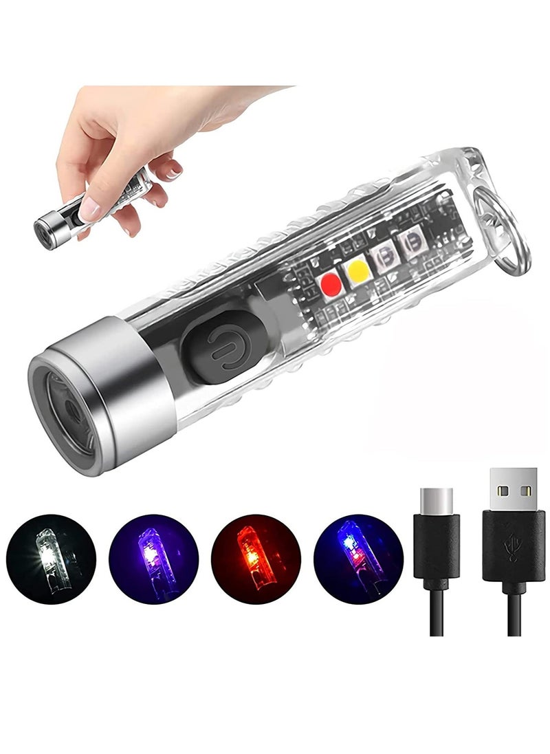 Mini LED Flashlights USB Rechargeable Small Keychain Flashlight with 11 Modes of Main & Side Light, Portable Pocket EDC Flash Light for Daily Using, Backpacking, Camping, Hiking, etc.