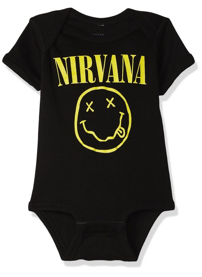 Nirvana Unisex Baby Smiley Onesie, Black, 6 Months and Toddler T Shirt Set, Black, 12 US