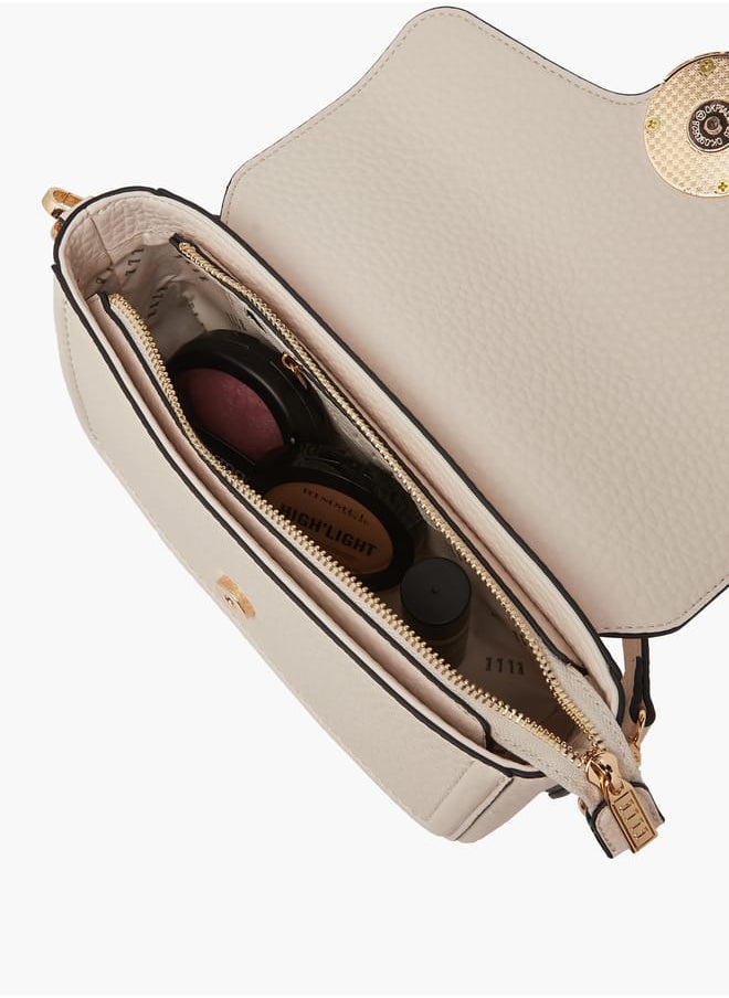 Women Monogram Accent Crossbody Bag with Detachable Strap and Flap Closure