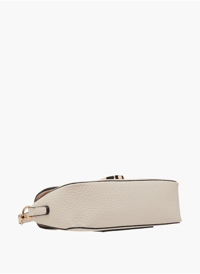 Women Monogram Accent Crossbody Bag with Detachable Strap and Flap Closure