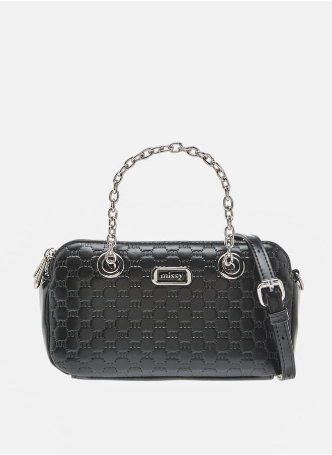 Women Logo Embossed Crossbody Bag with Detachable Strap and Zip Closure