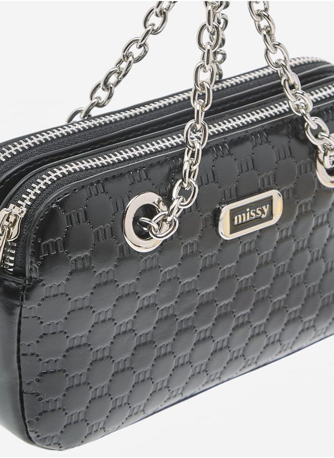 Women Logo Embossed Crossbody Bag with Detachable Strap and Zip Closure