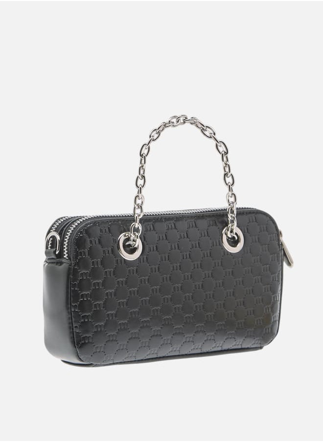 Women Logo Embossed Crossbody Bag with Detachable Strap and Zip Closure