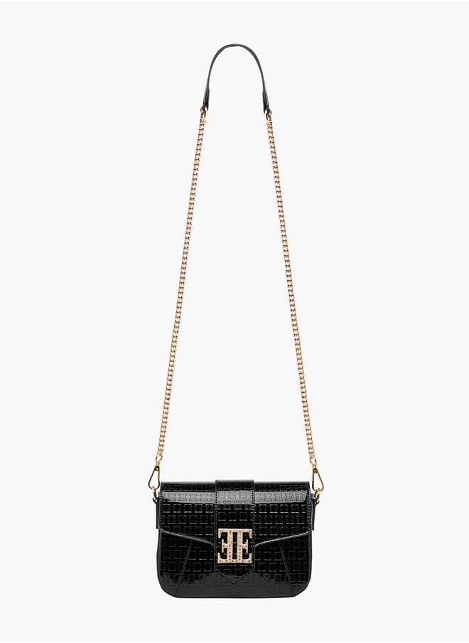 Women Monogram Embossed Crossbody Bag with Detachable Chain Strap