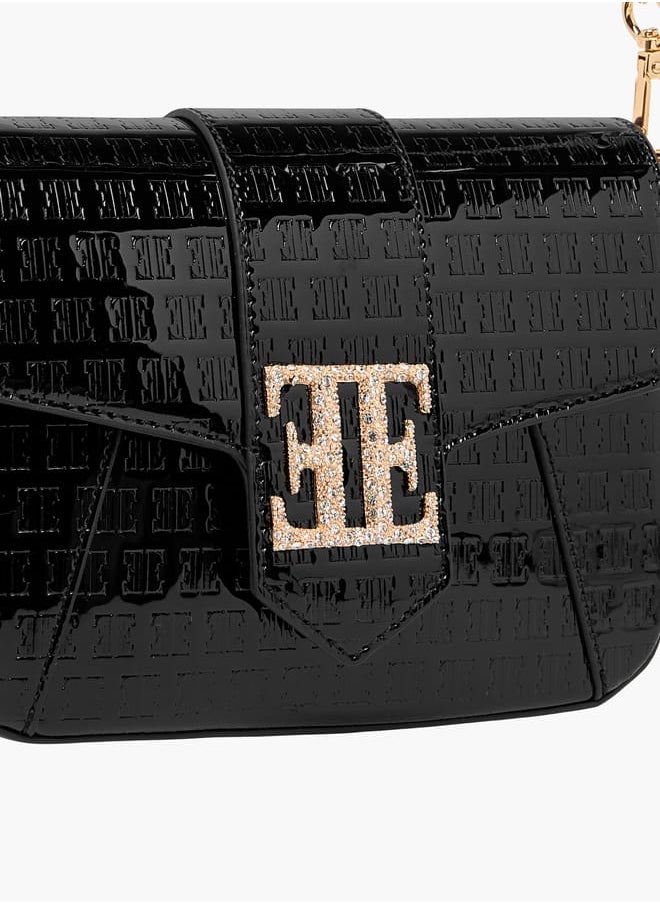 Women Monogram Embossed Crossbody Bag with Detachable Chain Strap