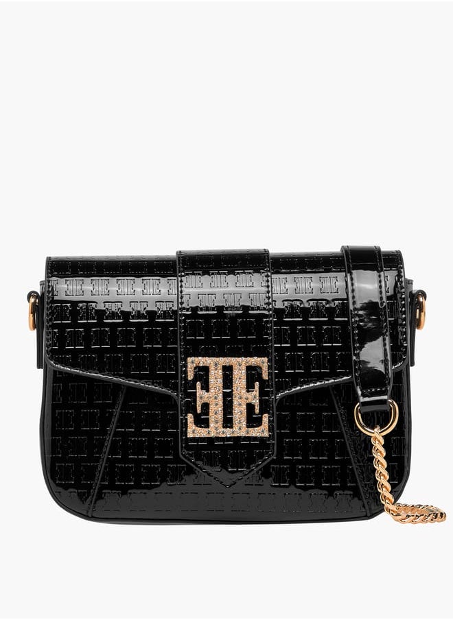 Women Monogram Embossed Crossbody Bag with Detachable Chain Strap
