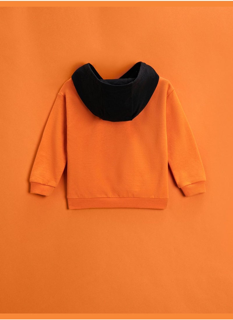 Pumpkin Printed Hoodie Color Contrast