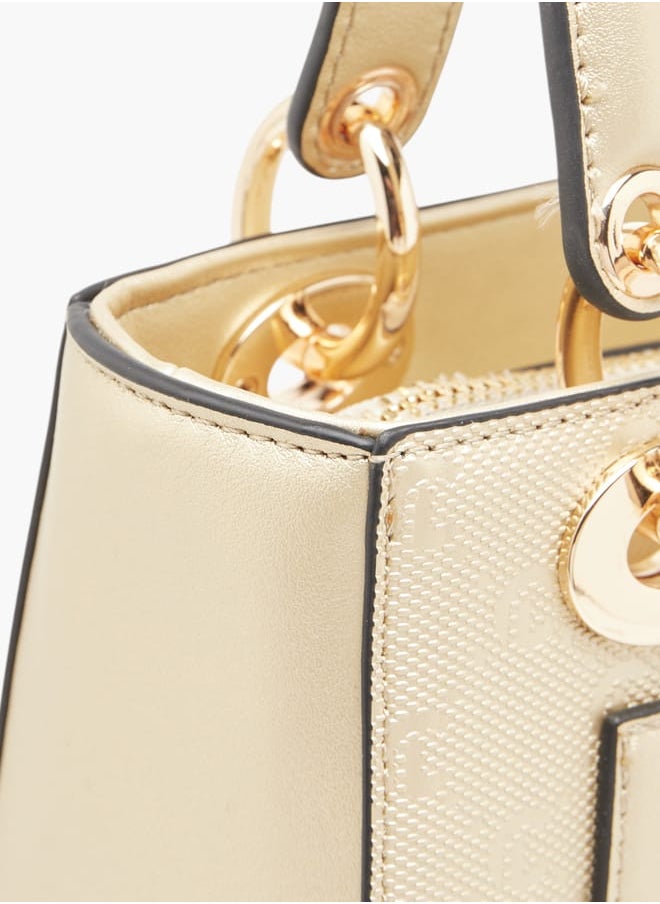 Women Monogram Embossed Tote Bag with Zip Closure