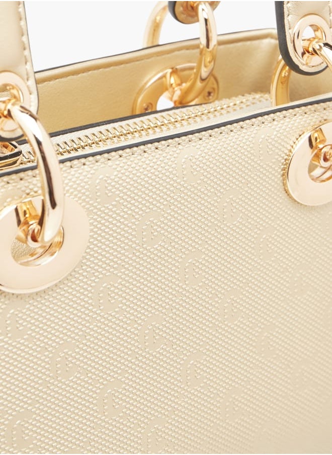 Women Monogram Embossed Tote Bag with Zip Closure