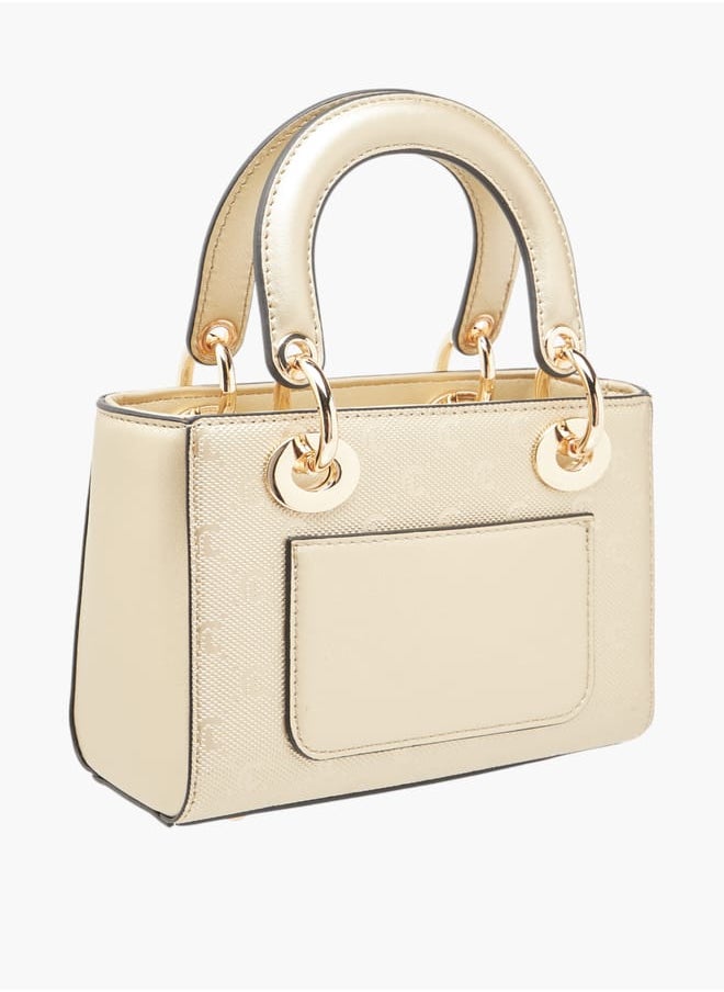 Women Monogram Embossed Tote Bag with Zip Closure
