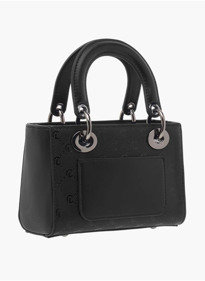 Women Monogram Embossed Tote Bag with Zip Closure