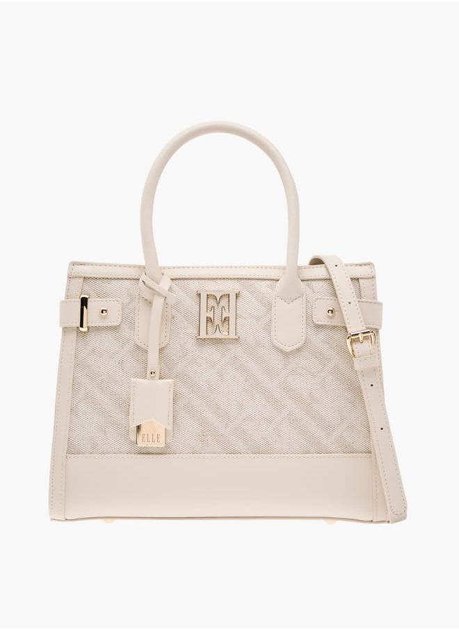 Women Jacquard Textured Tote Bag with Detachable Strap and Handles