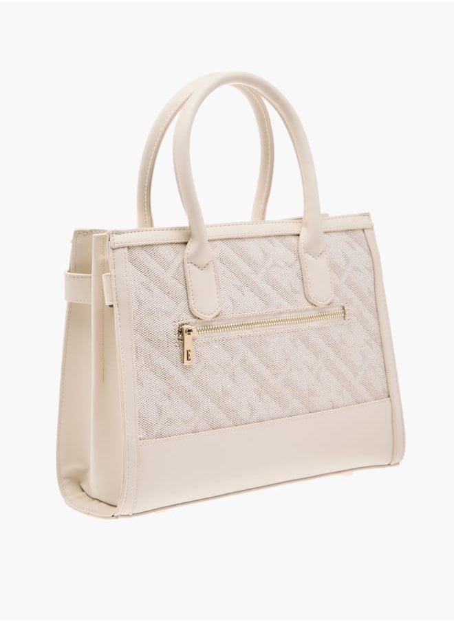 Women Jacquard Textured Tote Bag with Detachable Strap and Handles