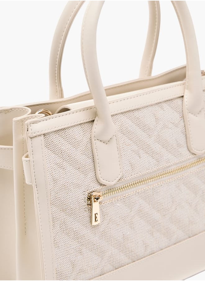 Women Jacquard Textured Tote Bag with Detachable Strap and Handles