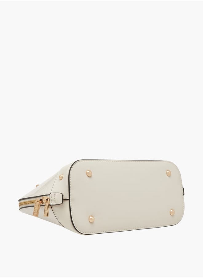 Women Monogram Embossed Tote Bag with Top Handles and Detachable Strap