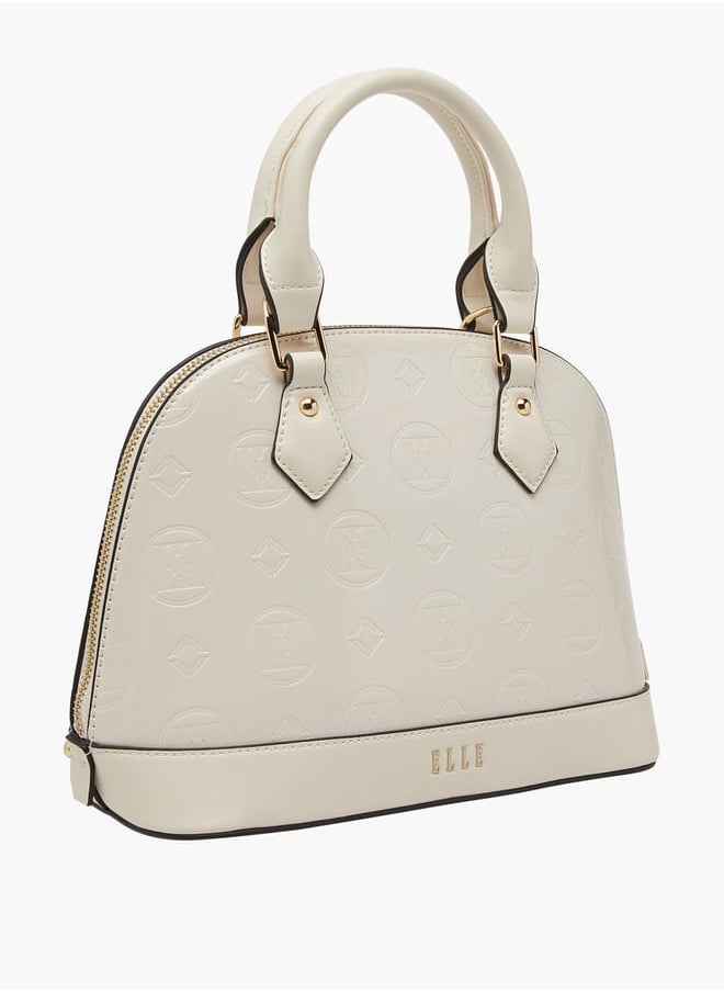 Women Monogram Embossed Tote Bag with Top Handles and Detachable Strap