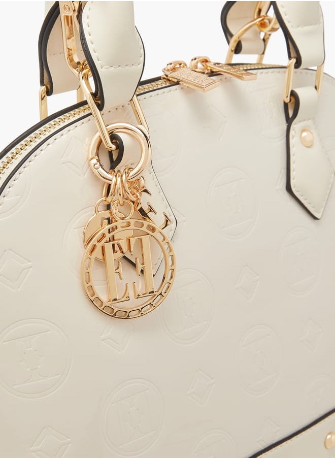 Women Monogram Embossed Tote Bag with Top Handles and Detachable Strap
