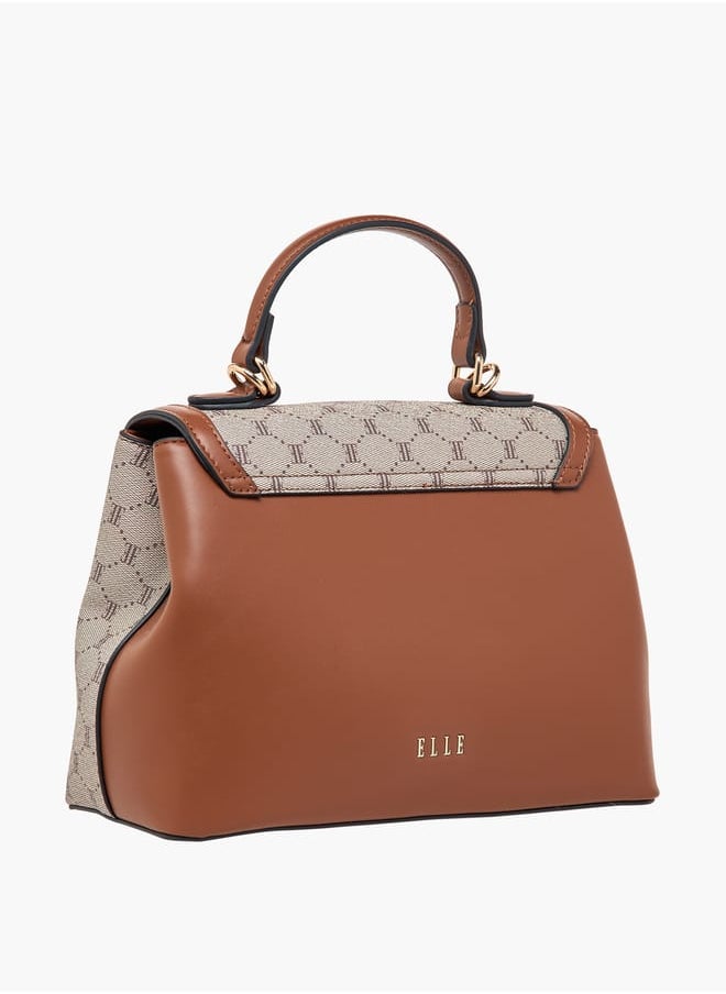 Women Monogram Print Satchel Bag with Top Handle and Detachable Strap