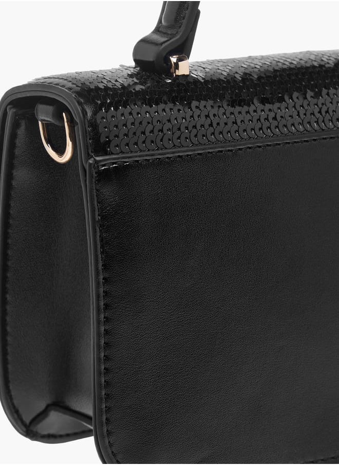 Women's Sequinned Satchel Bag with Handle and Detachable Strap Ramadan Collection