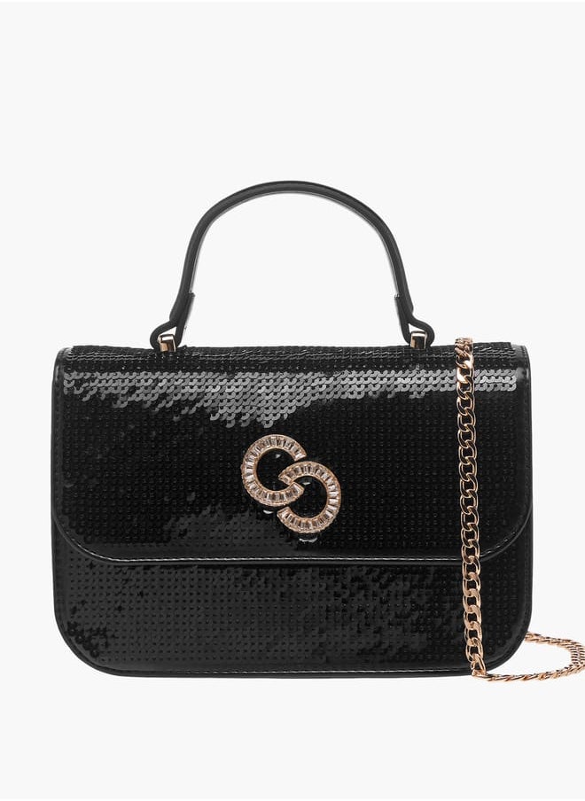 Women's Sequinned Satchel Bag with Handle and Detachable Strap Ramadan Collection