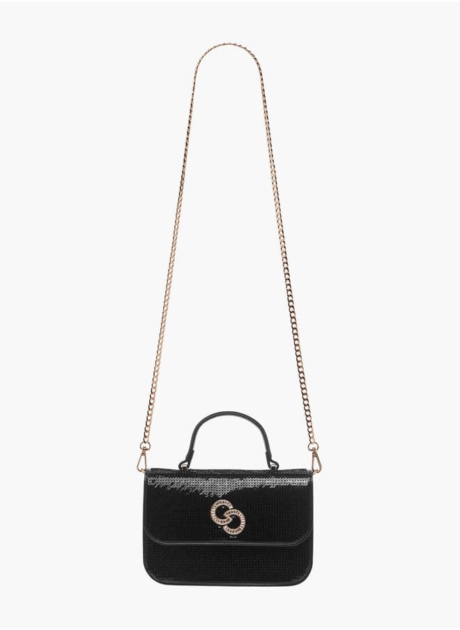 Women's Sequinned Satchel Bag with Handle and Detachable Strap Ramadan Collection