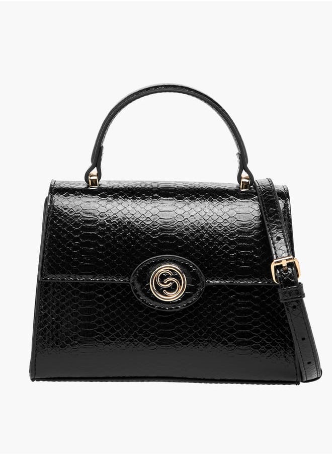 Women's Embossed Satchel Bag with Detachable Strap and Top Handle Ramadan Collection