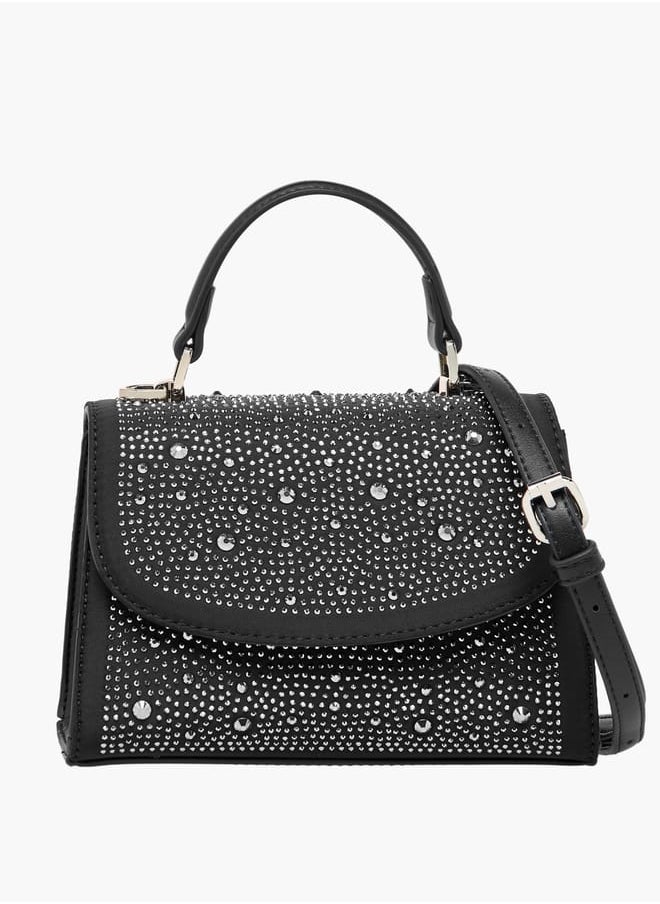 Women's Embellished Satchel Bag with Top Handle and Detachable Strap Ramadan Collection