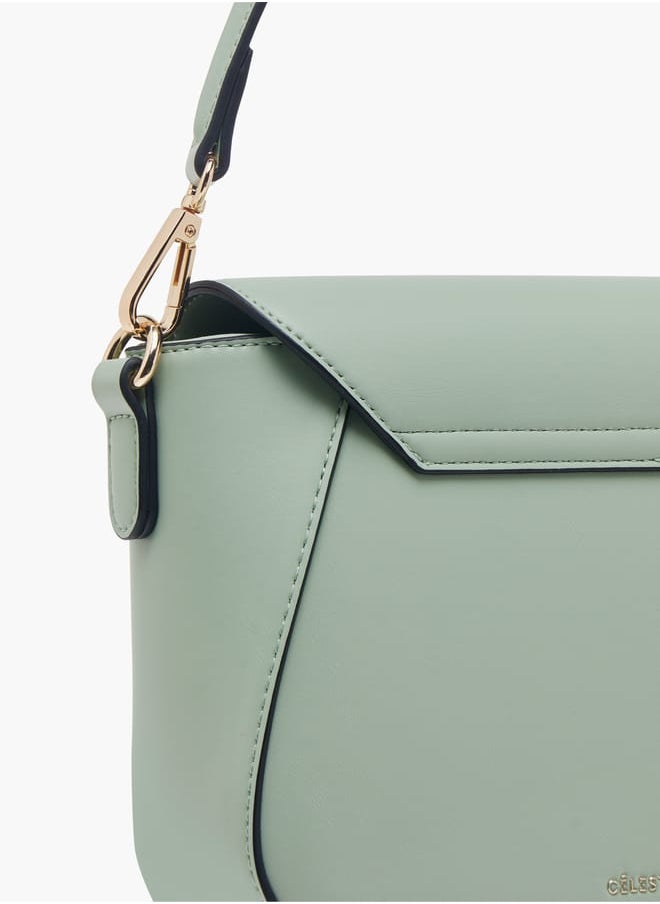 Women Solid Crossbody Bag with Button Closure and Adjustable Strap