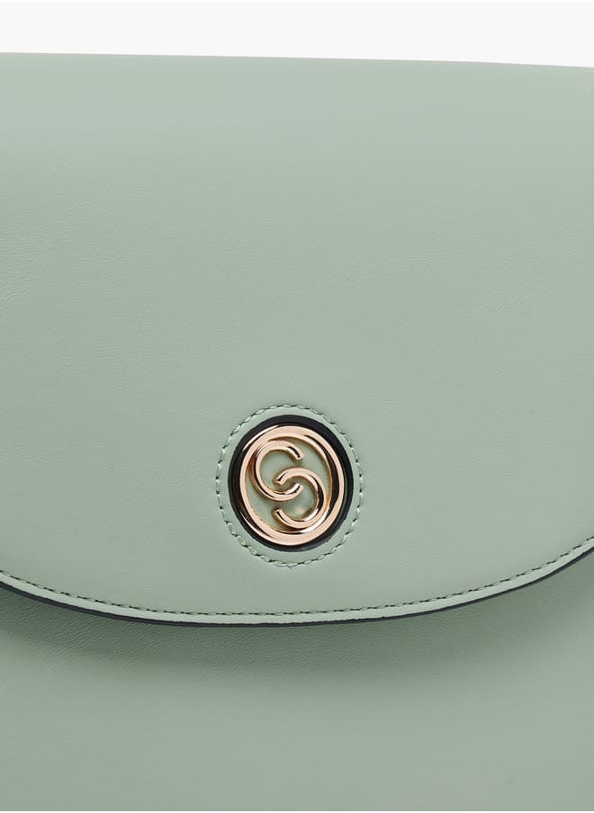 Women Solid Crossbody Bag with Button Closure and Adjustable Strap