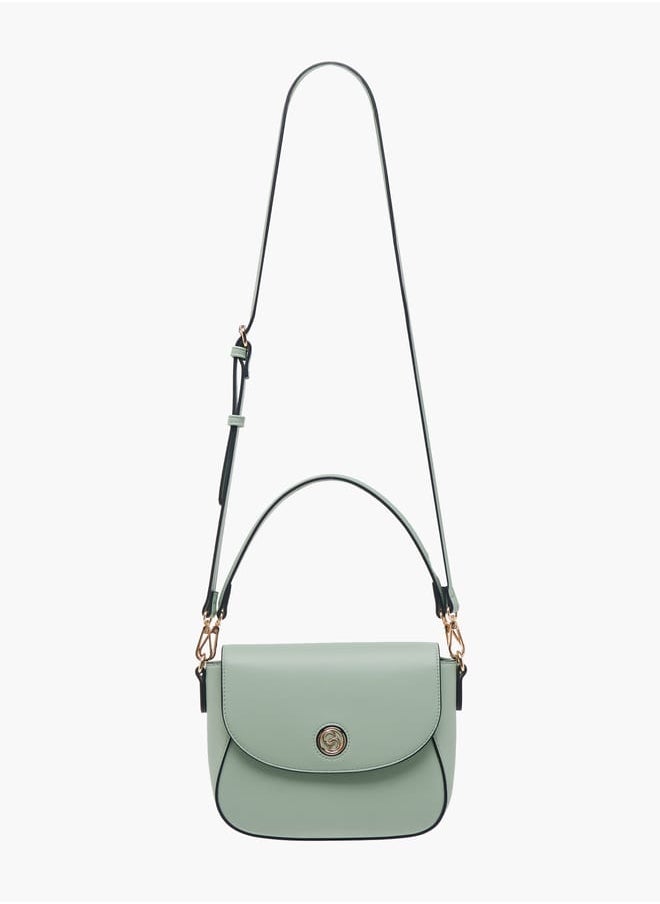 Women Solid Crossbody Bag with Button Closure and Adjustable Strap