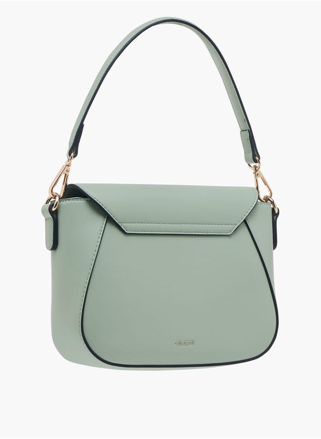 Women Solid Crossbody Bag with Button Closure and Adjustable Strap
