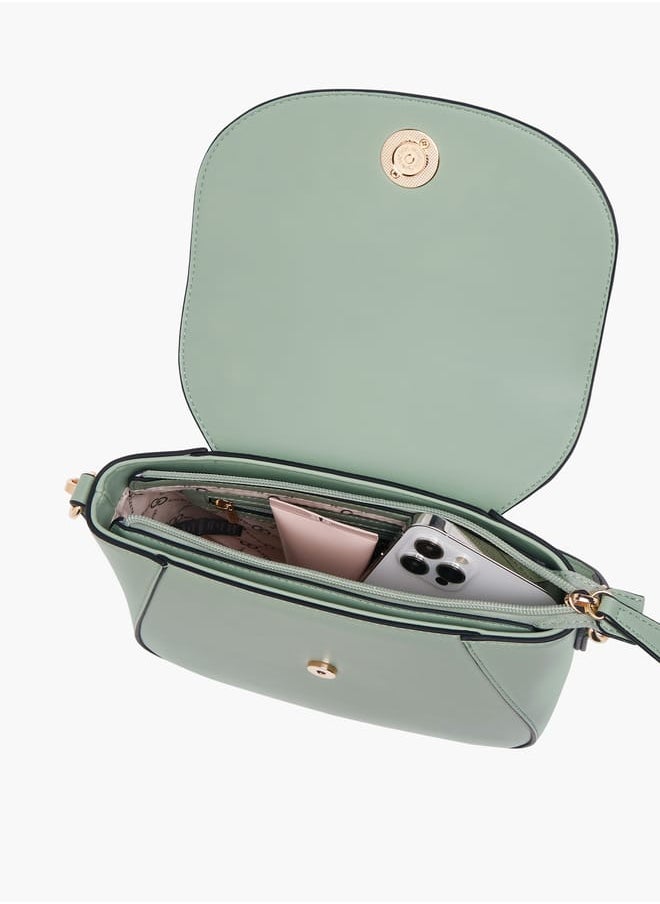 Women Solid Crossbody Bag with Button Closure and Adjustable Strap