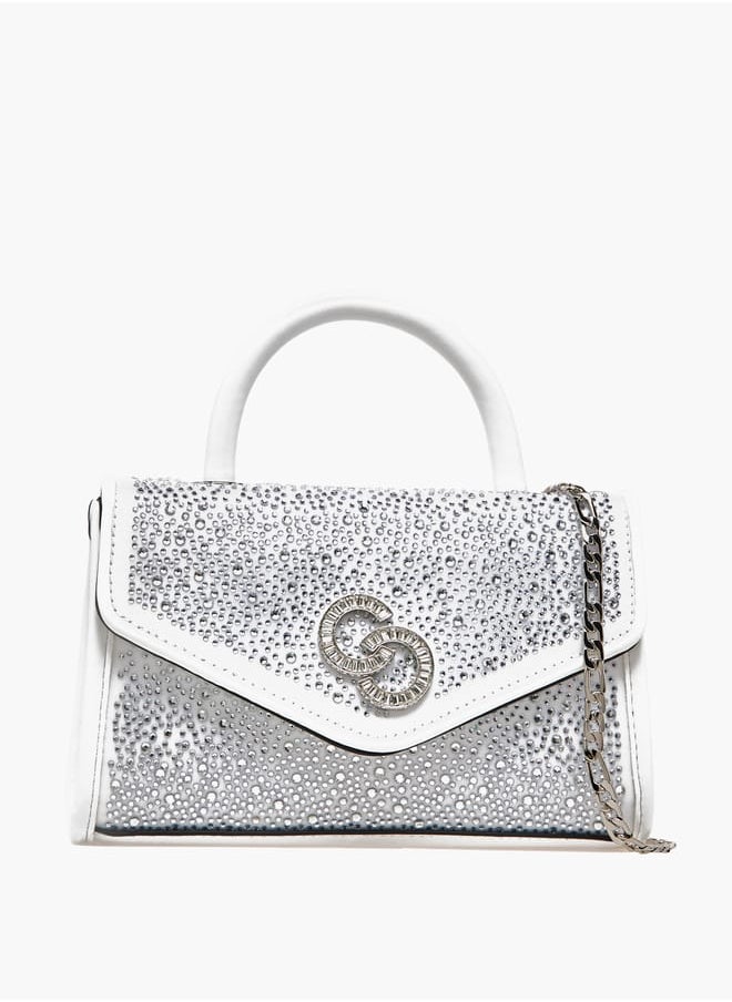 Women's Embellished Satchel Bag with Top Handle and Detachable Strap Ramadan Collection