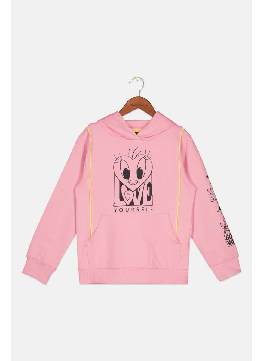 Kids Girl Hoodie Graphic Print Long Sleeve Sweatshirt, Pink