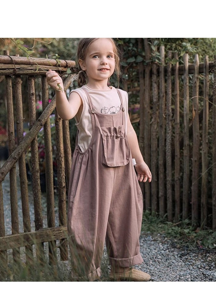 Children's Pure Cotton Large Pocket Shoulder Strap Jumpsuit Casual Pants