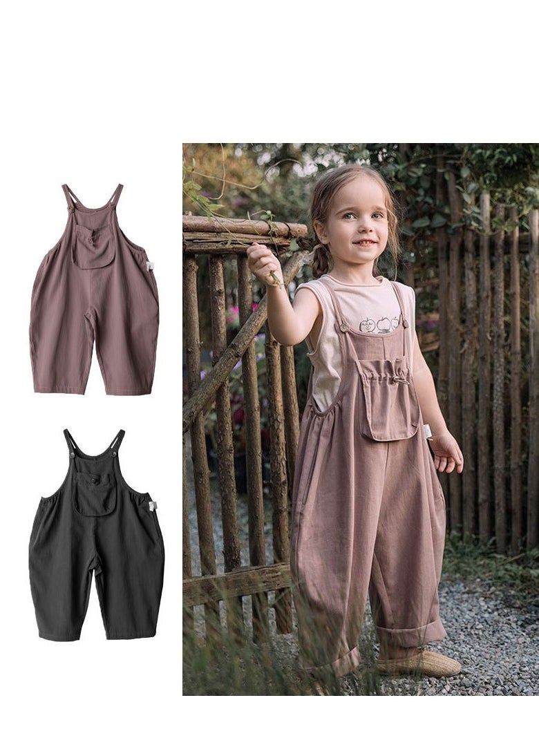 Children's Pure Cotton Large Pocket Shoulder Strap Jumpsuit Casual Pants
