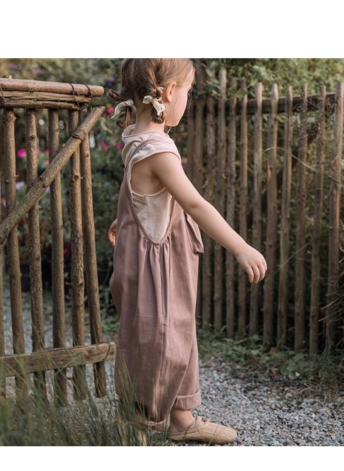 Children's Pure Cotton Large Pocket Shoulder Strap Jumpsuit Casual Pants