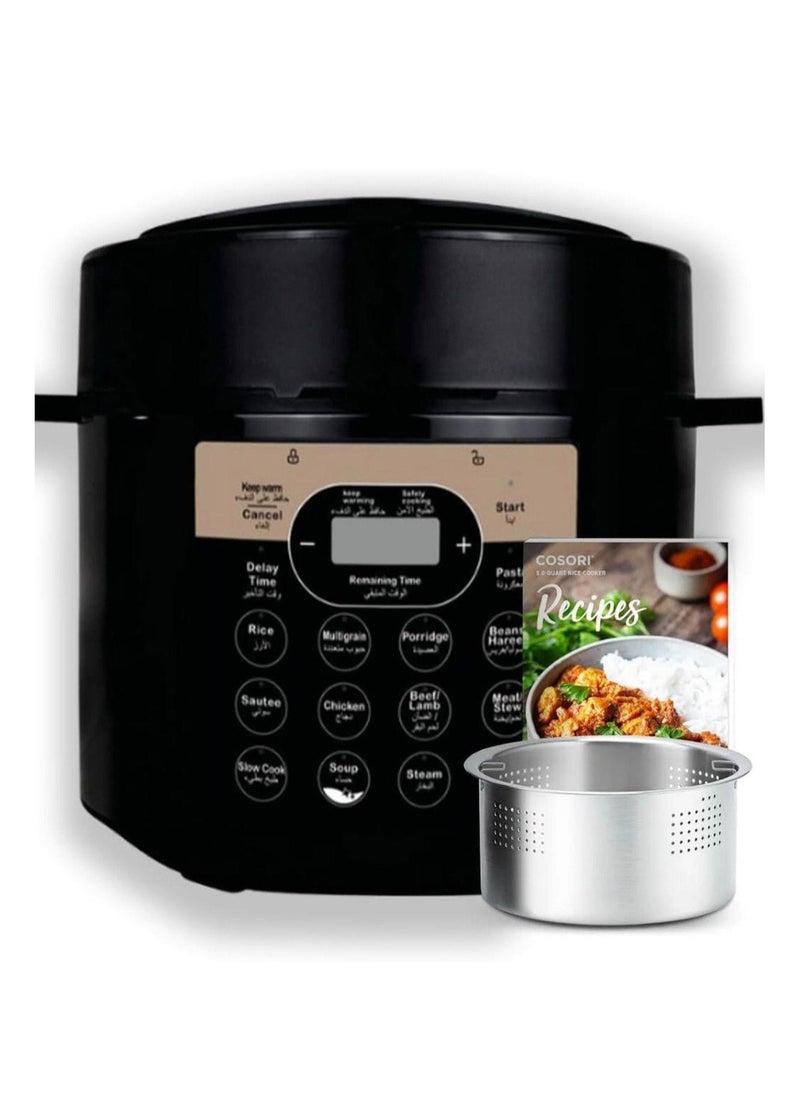 7 in 1 Digital Electric Pressure Cooker – 6L Multi-Cooker, Food Warmer & Steamer with 13 Smart Programs, 10 Safety Features, Heavy-Duty Black Design for Rice, Meat, Steam, Mutton, Harees & More