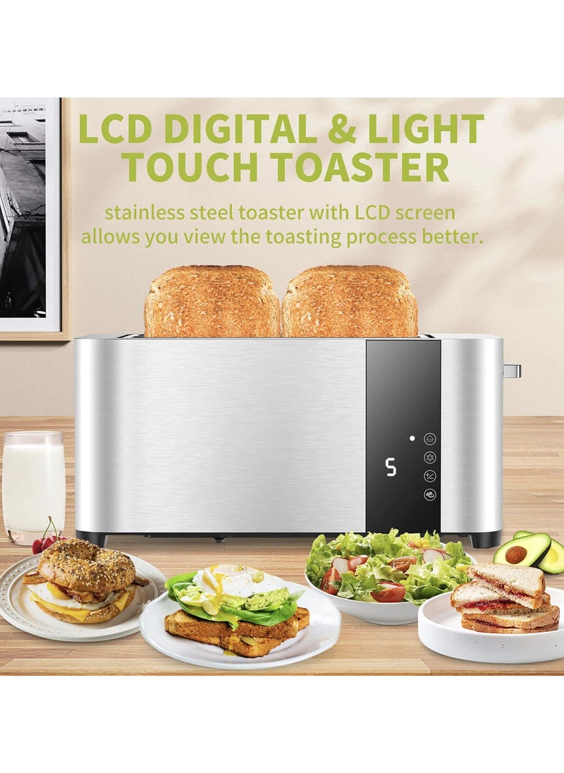 4 Slice Toaster with Extra-Wide Slots – Adjustable Temperature Control, Defrost & Reheat Functions, 1.5-inch Wide Slots for Bread, Bagels & Snacks, Stainless Steel Breakfast Toaster 1400W
