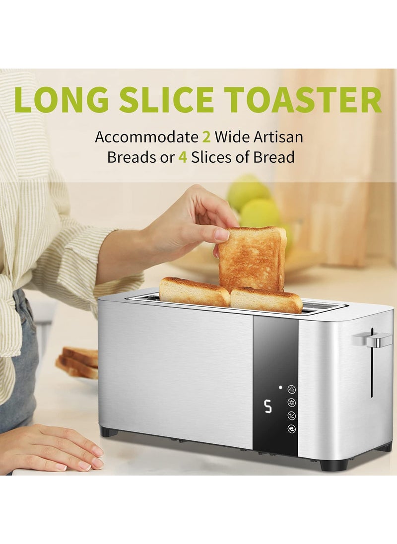 4 Slice Toaster with Extra-Wide Slots – Adjustable Temperature Control, Defrost & Reheat Functions, 1.5-inch Wide Slots for Bread, Bagels & Snacks, Stainless Steel Breakfast Toaster 1400W