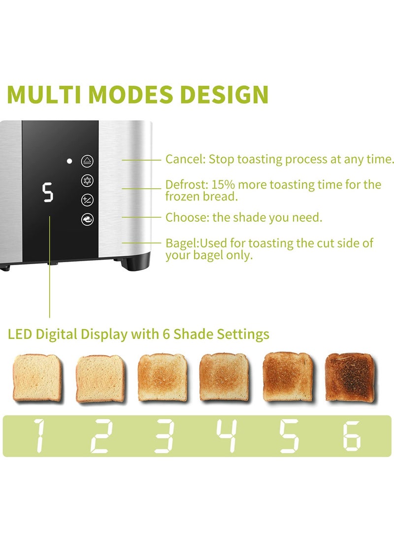 2-Slice Toaster with Extra-Wide Slots Slim Design – Adjustable Temperature Control, Defrost & Reheat Functions, 1.5-inch Wide Slots for Bread, Bagels & Snacks, Stainless Steel Toaster for Breakfast