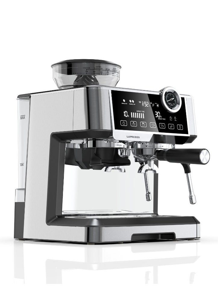 Espresso Machine Dual Boiler /Milk Frothing Nozzle / Automatic Shutdown / Adjustable Grinder /Pressure Gauge / Large Tank Capacity Coffee Machine /Cup Warmer - Silver