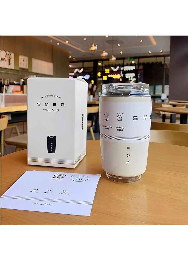 Travel Coffee Mug, 240ml Insulated Beverage Cup With Leakproof Lid, Long Lasting Coffee Tumbler With Lid And Straw, Travel Coffee Thermos White