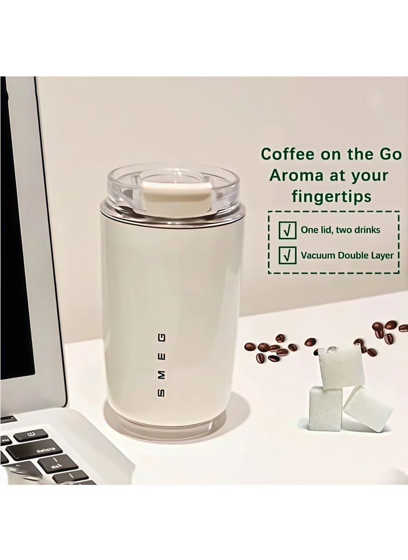 Travel Coffee Mug, 240ml Insulated Beverage Cup With Leakproof Lid, Long Lasting Coffee Tumbler With Lid And Straw, Travel Coffee Thermos White