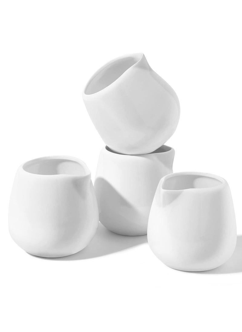 Mini Creamer Jugs, 4pcs Ceramic Sauce Cups Milk Creamer Pitcher Serving Creamer Jugs Without Handle for Milk Coffee